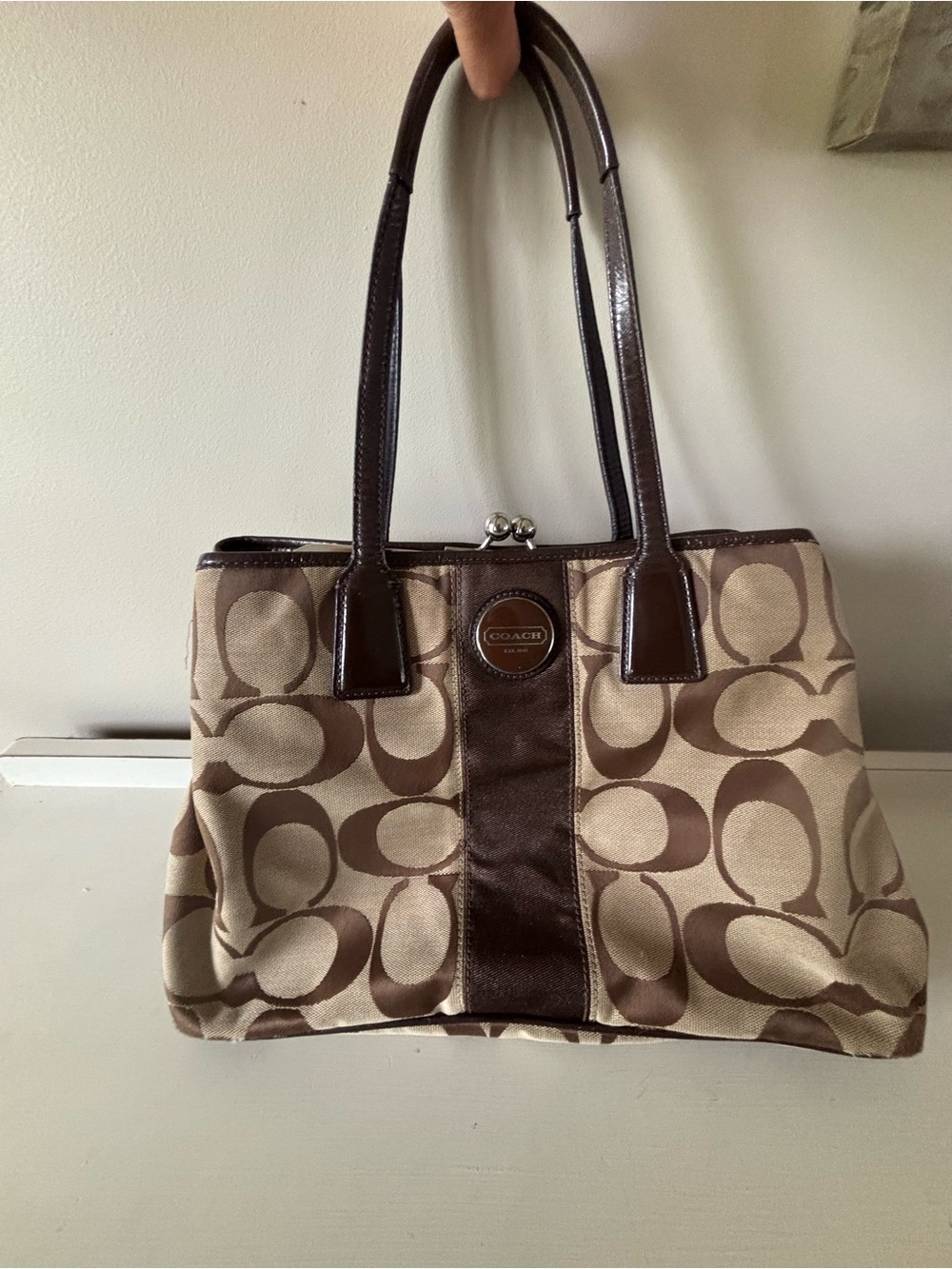 Y2K COACH Tan and Brown Signature Canvas Tote